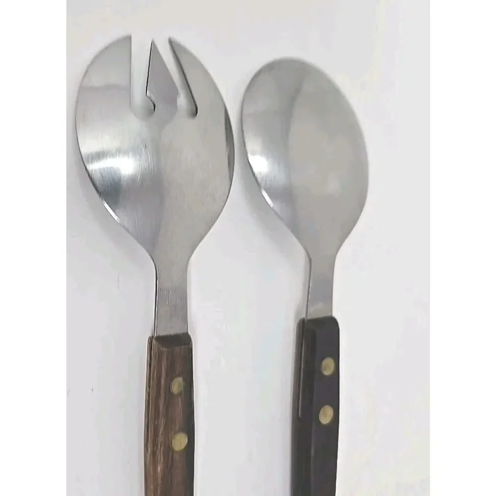 Vtg MCM Danish‎ Style Teak Wood Handle Salad Serving Utensils Arnart Japan U307